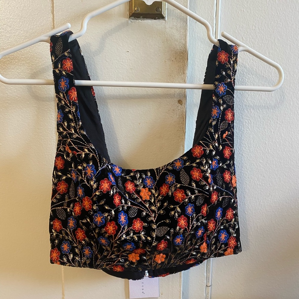 Velvet Floral Embroidered Crop Top